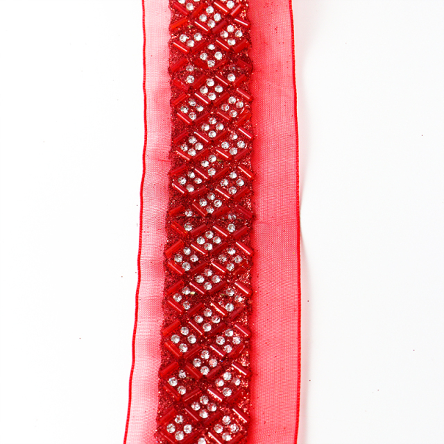 Red Sequin Diamond Beaded Ribbon Trim for Sewing Manufacturer
