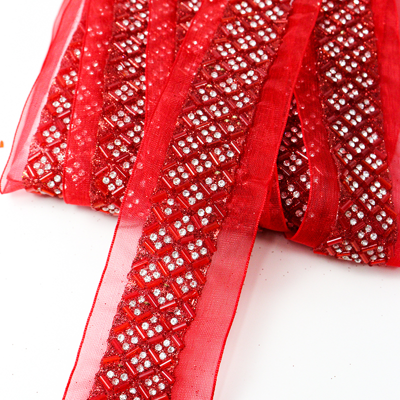 Red Sequin Diamond Beaded Ribbon Trim for Sewing Manufacturer
