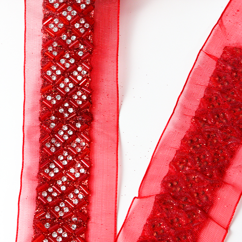 Red Sequin Diamond Beaded Ribbon Trim for Sewing Manufacturer