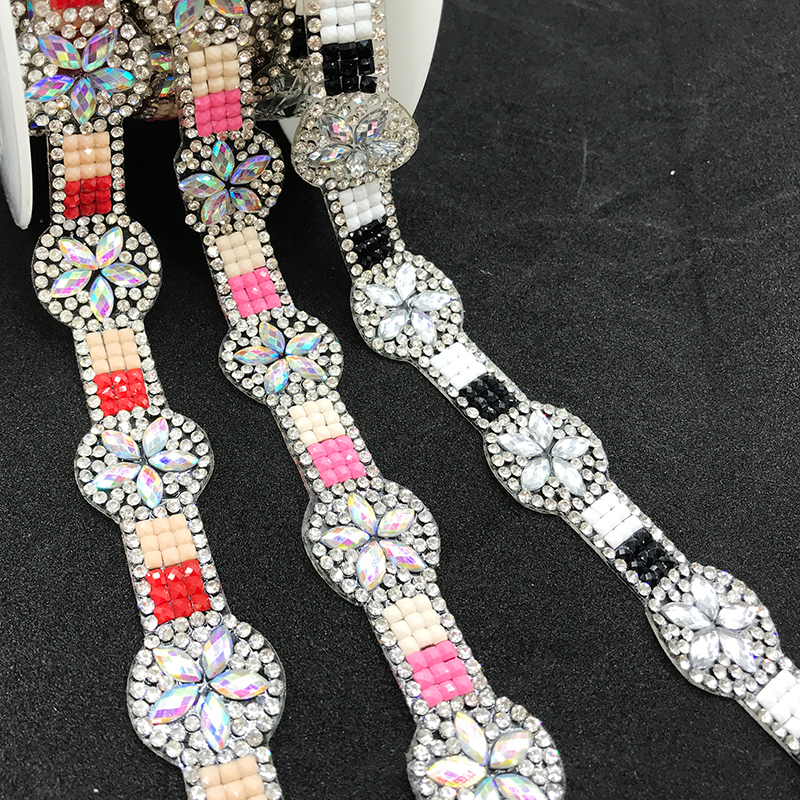 Shiny Color Matching Rhinestone Flower Trim Iron On Bag Shoes Exporter