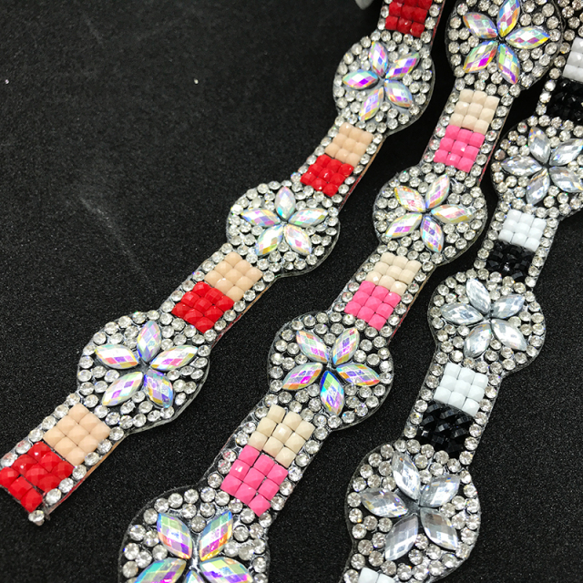 Shiny Color Matching Rhinestone Flower Trim Iron On Bag Shoes Exporter