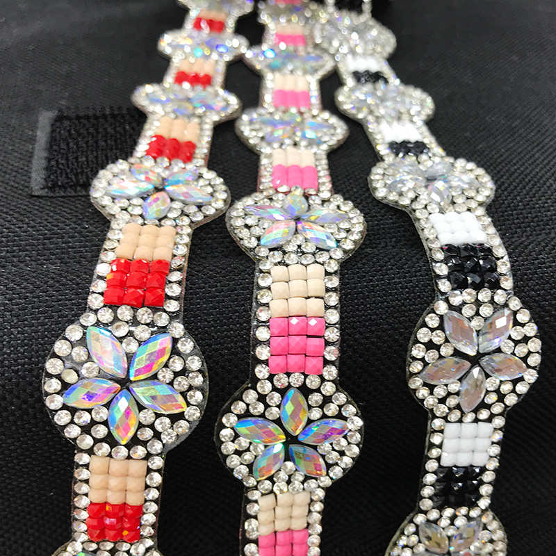 Shiny Color Matching Rhinestone Flower Trim Iron On Bag Shoes Exporter