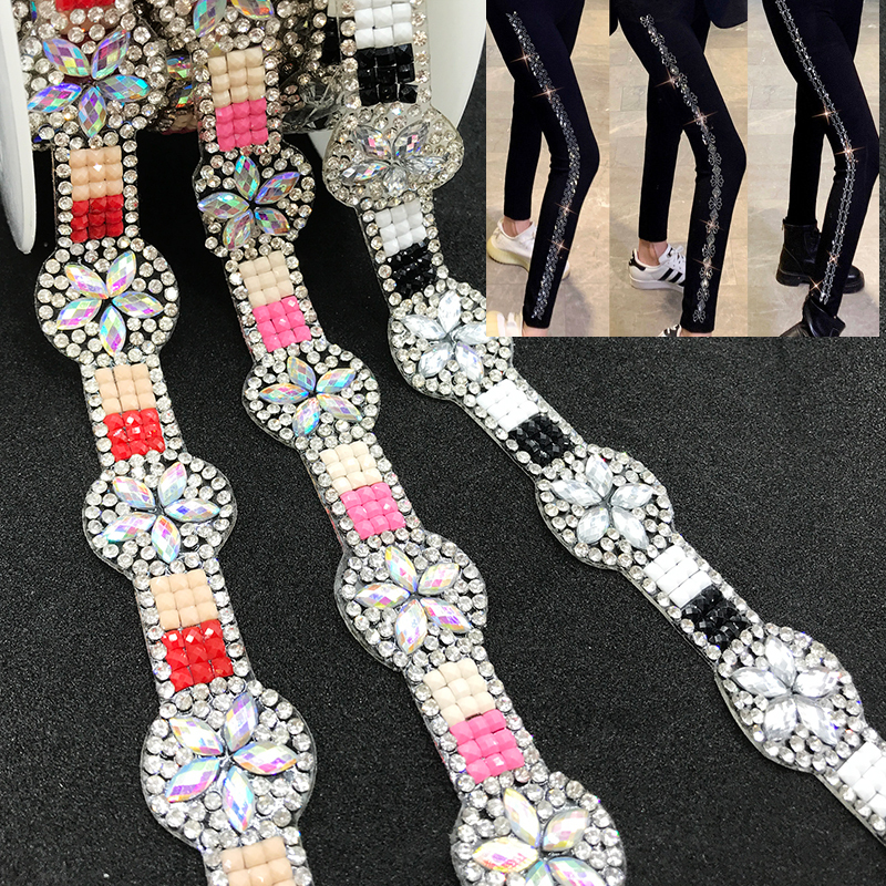 Shiny Color Matching Rhinestone Flower Trim Iron On Bag Shoes Exporter