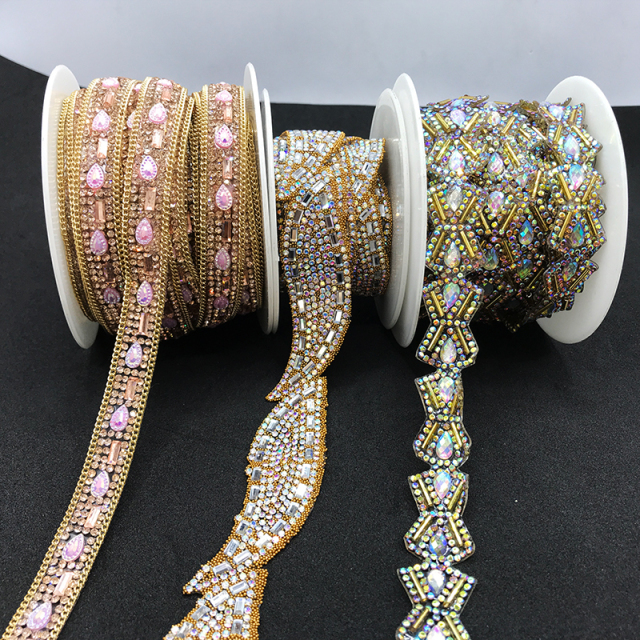 Gold Rhinestones Beaded Chain By The Yard Custom
