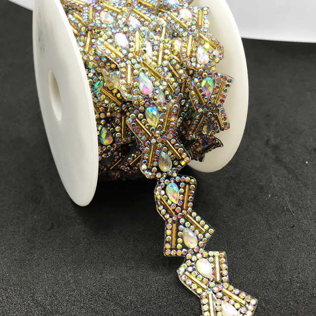 Gold Rhinestones Beaded Chain By The Yard Custom