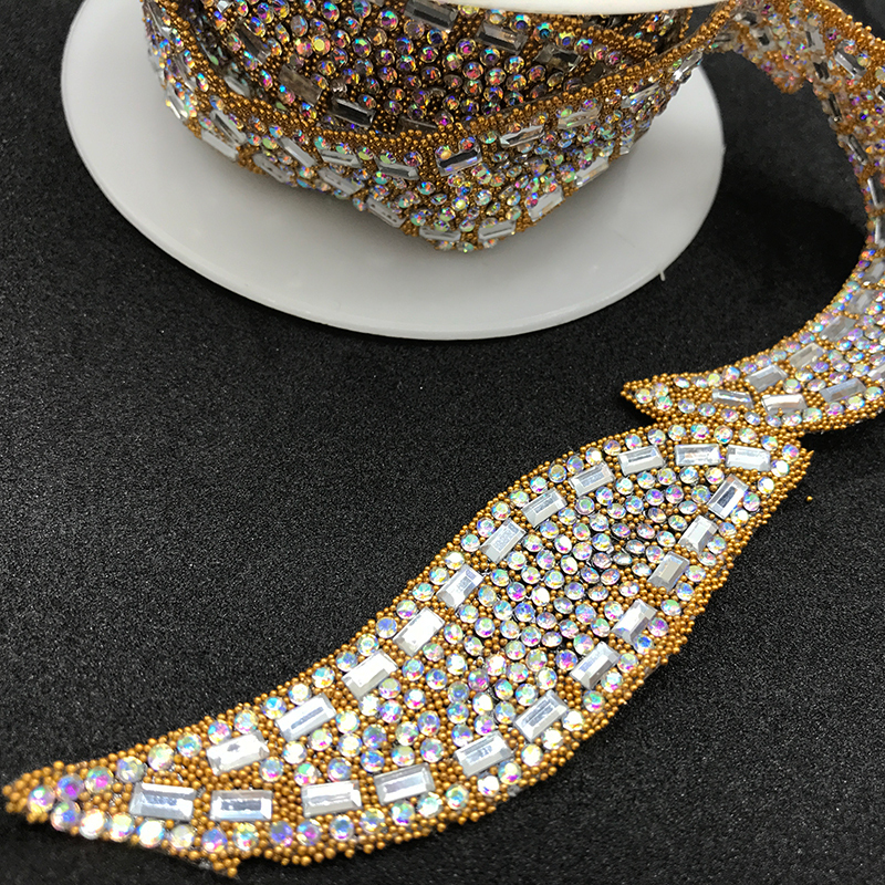 Gold Rhinestones Beaded Chain By The Yard Custom