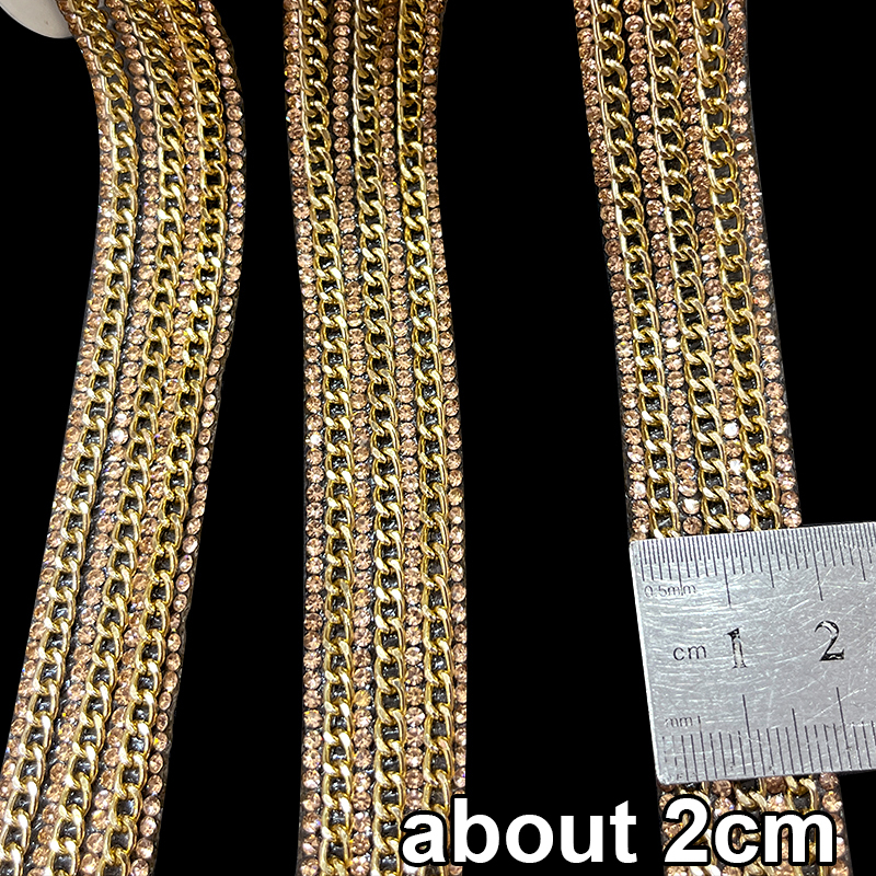 Gold Rhinestone Diamante Trim with Chain Decor Custom
