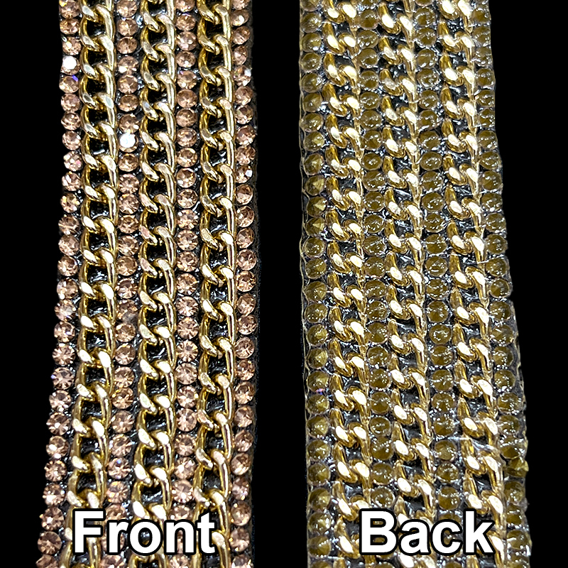 Gold Rhinestone Diamante Trim with Chain Decor Custom