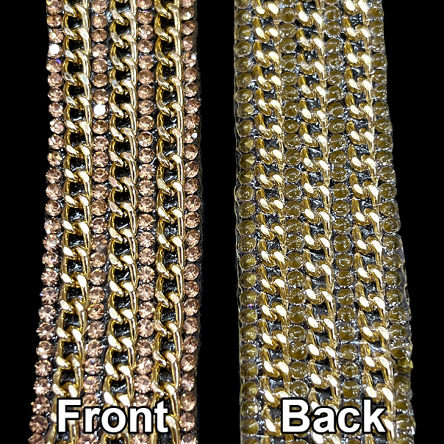Gold Rhinestone Diamante Trim with Chain Decor Custom