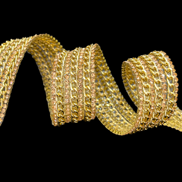 Gold Rhinestone Diamante Trim with Chain Decor Custom