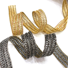 Gold Rhinestone Diamante Trim with Chain Decor Custom