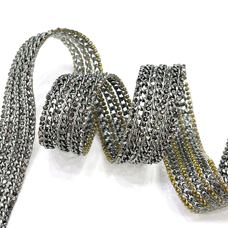 Gold Rhinestone Diamante Trim with Chain Decor Custom