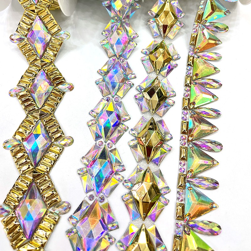 Rhombus Shaped Jeweled Crystal Applique Trim Wholesale
