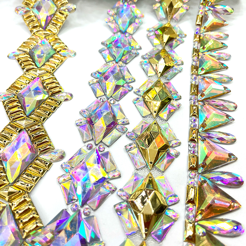 Rhombus Shaped Jeweled Crystal Applique Trim Wholesale