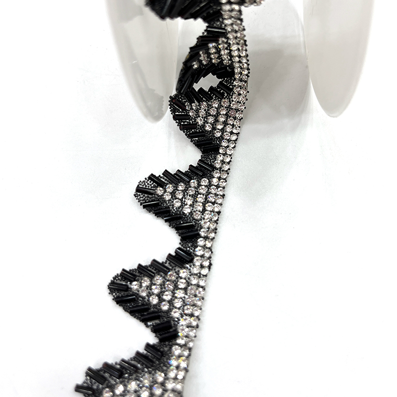 Black Beaded Rhinestone Applique Trimming By The Yard Exporter