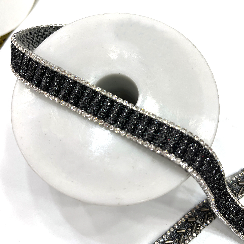 Black Beaded Crystal Chain Trim for Shoe Bag Decor Wholesale