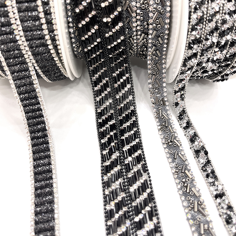 Black Beaded Crystal Chain Trim for Shoe Bag Decor Wholesale