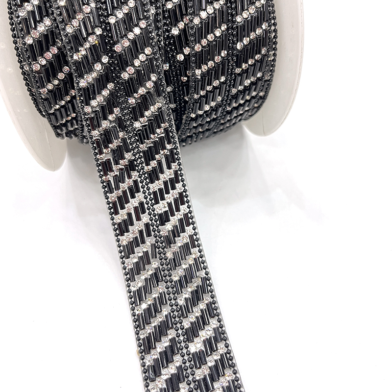 Black Beaded Crystal Chain Trim for Shoe Bag Decor Wholesale