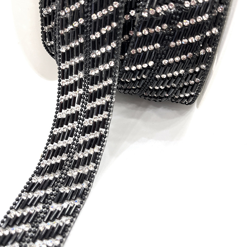 Black Beaded Crystal Chain Trim for Shoe Bag Decor Wholesale