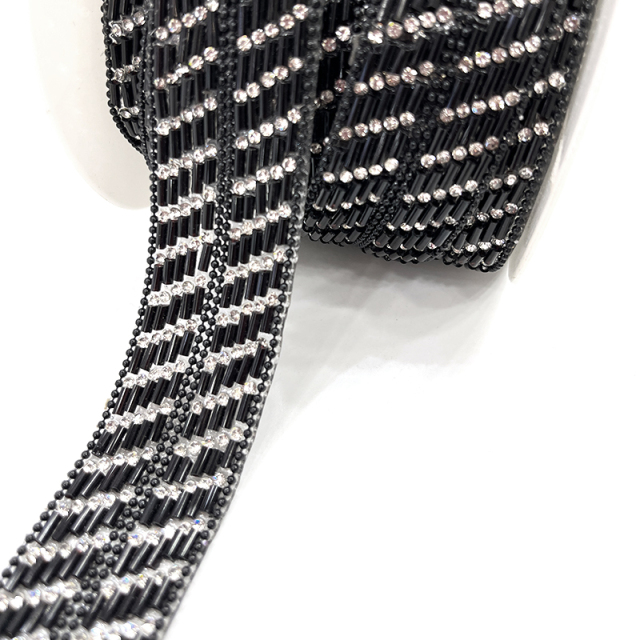 Black Beaded Crystal Chain Trim for Shoe Bag Decor Wholesale