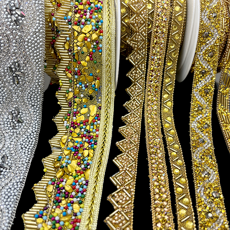 Luxury Gold Beaded Diamond Chain Trim for Clothing Supplier