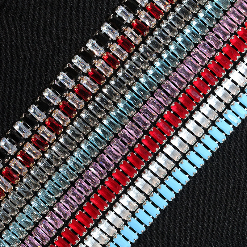 3*7mm Sparkly Baguette Zircon Rhinestone Chain Custom