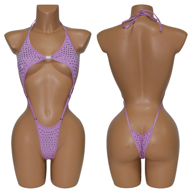 Sexy Backless Exotic Dancewear Bodysuit with Crystal Exporter