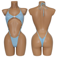 Sexy Backless Exotic Dancewear Bodysuit with Crystal Exporter