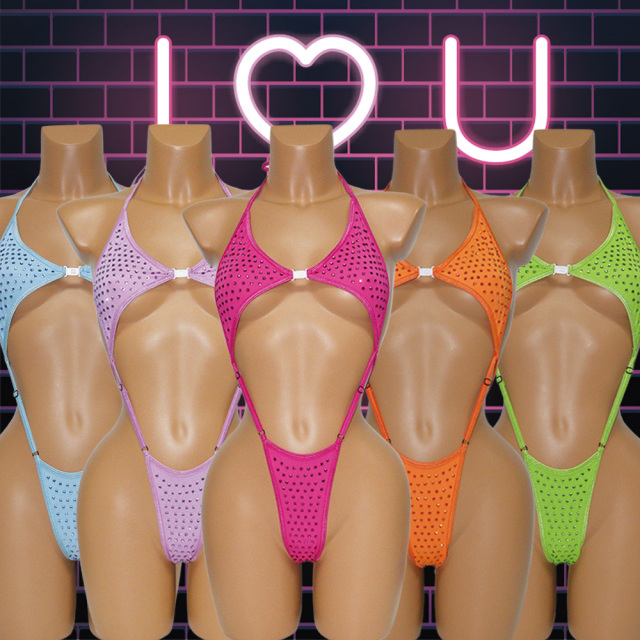 Sexy Backless Exotic Dancewear Bodysuit with Crystal Exporter