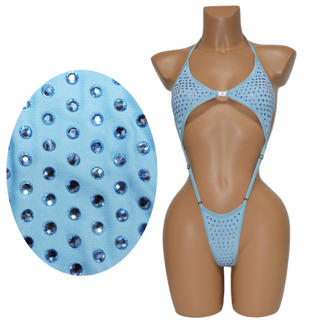 Sexy Backless Exotic Dancewear Bodysuit with Crystal Exporter