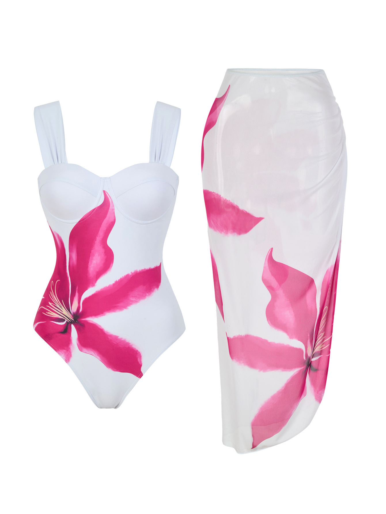 Two Pieces Floral Print Swimwear Cover Up Maxi Long Skirt Wholesale