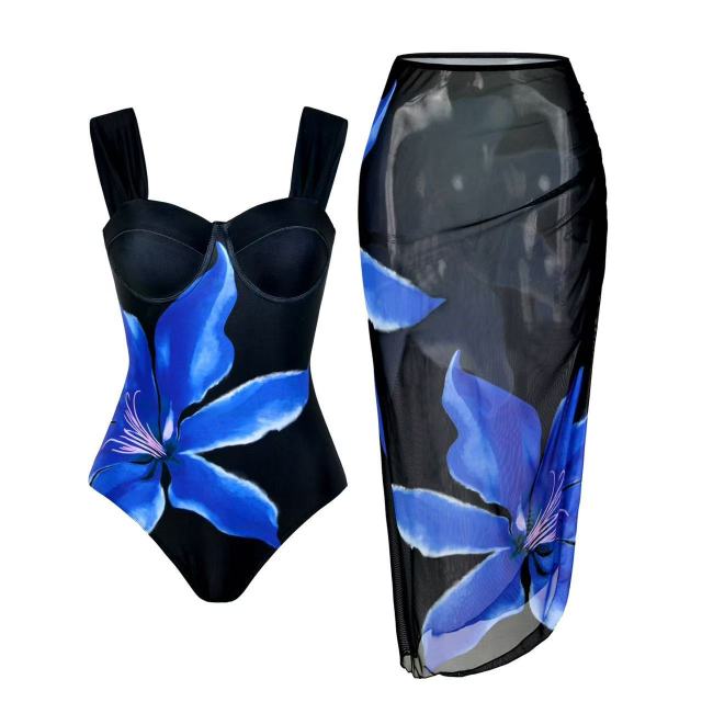 Two Pieces Floral Print Swimwear Cover Up Maxi Long Skirt Wholesale