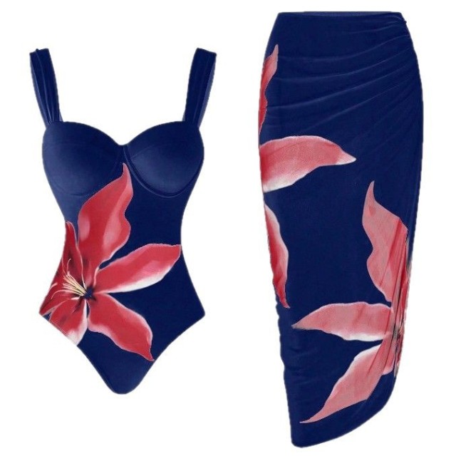 Two Pieces Floral Print Swimwear Cover Up Maxi Long Skirt Wholesale