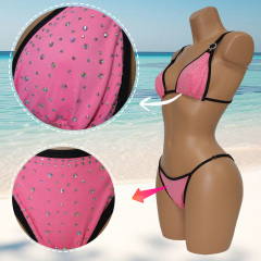 Women Pink Elastic Crystal Triangle Bikini for Stripper Wear Factory
