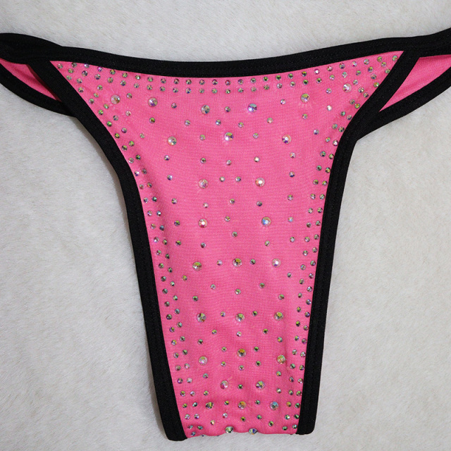Women Pink Elastic Crystal Triangle Bikini for Stripper Wear Factory