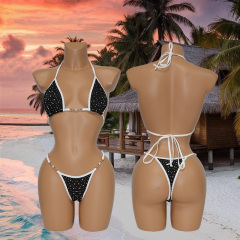 Sexy Diamond Rhinestone Micro Bikini Pole Dance Outfit Custom