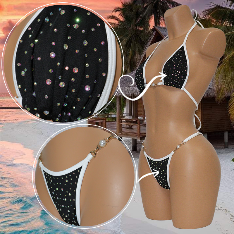 Sexy Diamond Rhinestone Micro Bikini Pole Dance Outfit Custom