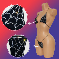 Black Bedazzled Diamond Spiderweb Thong Bathing Suit Manufacturer