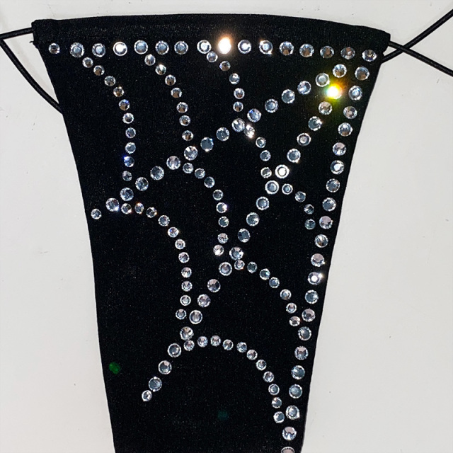 Black Bedazzled Diamond Spiderweb Thong Bathing Suit Manufacturer