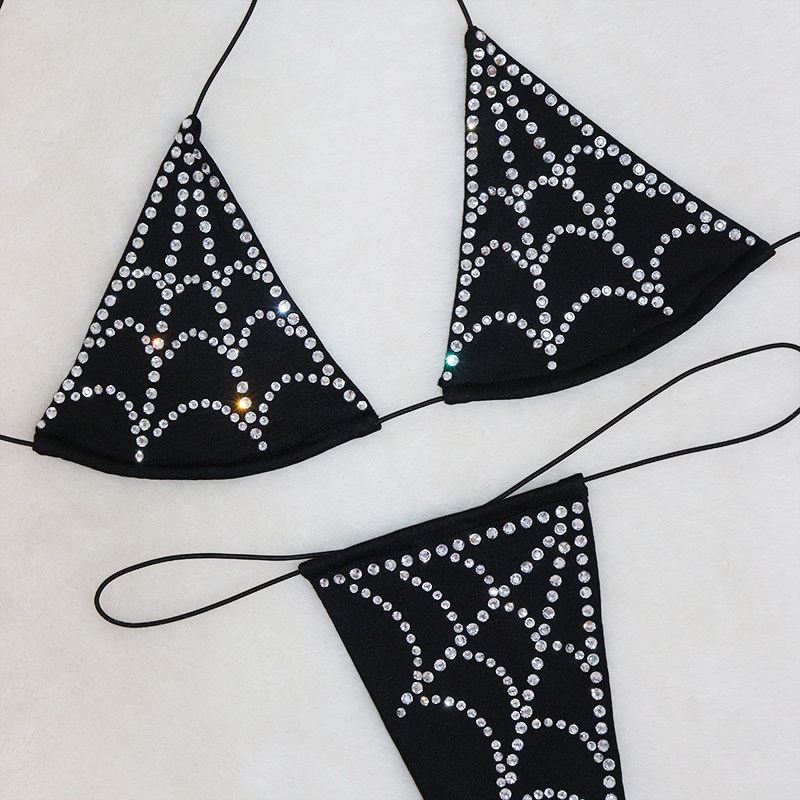 Black Bedazzled Diamond Spiderweb Thong Bathing Suit Manufacturer