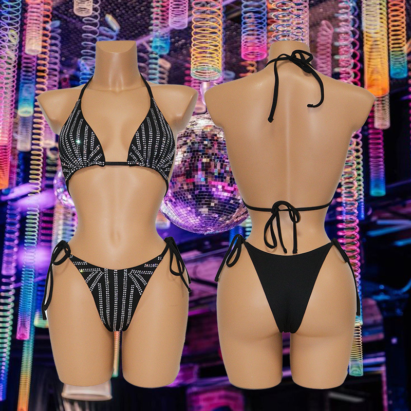 Black Diamond Two Piece Bikini Set Stripper Club Wear Exporter