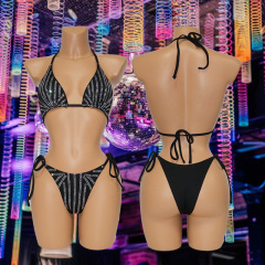 Black Diamond Two Piece Bikini Set Stripper Club Wear Exporter