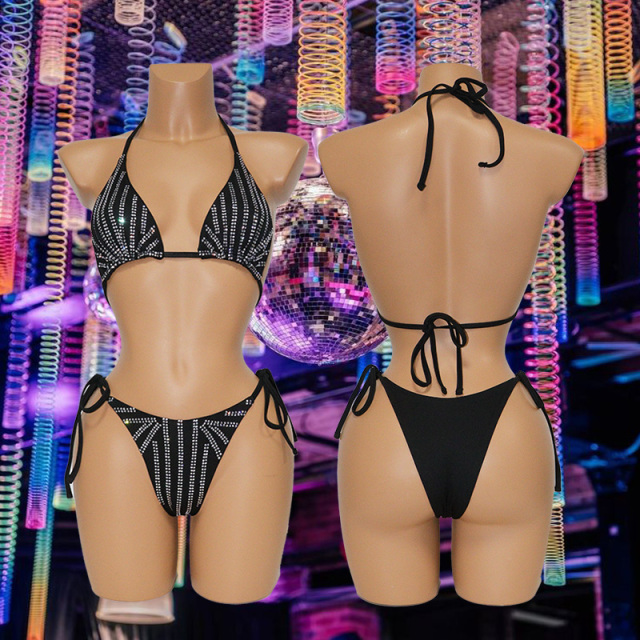 Black Diamond Two Piece Bikini Set Stripper Club Wear Exporter
