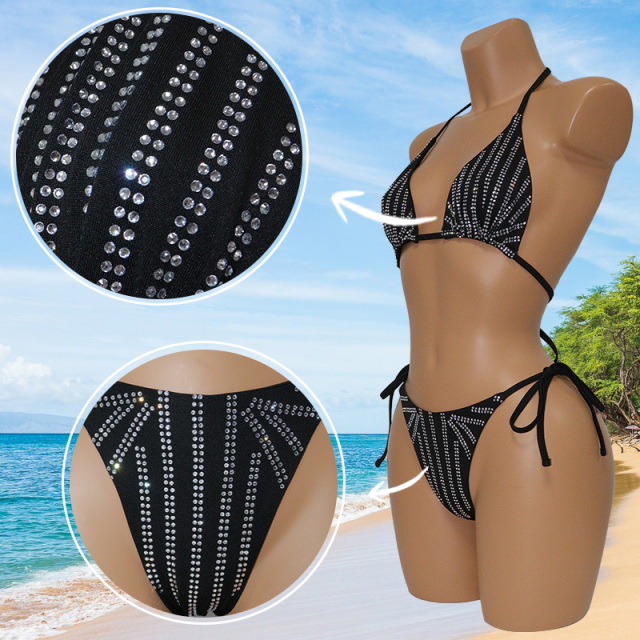 Black Diamond Two Piece Bikini Set Stripper Club Wear Exporter