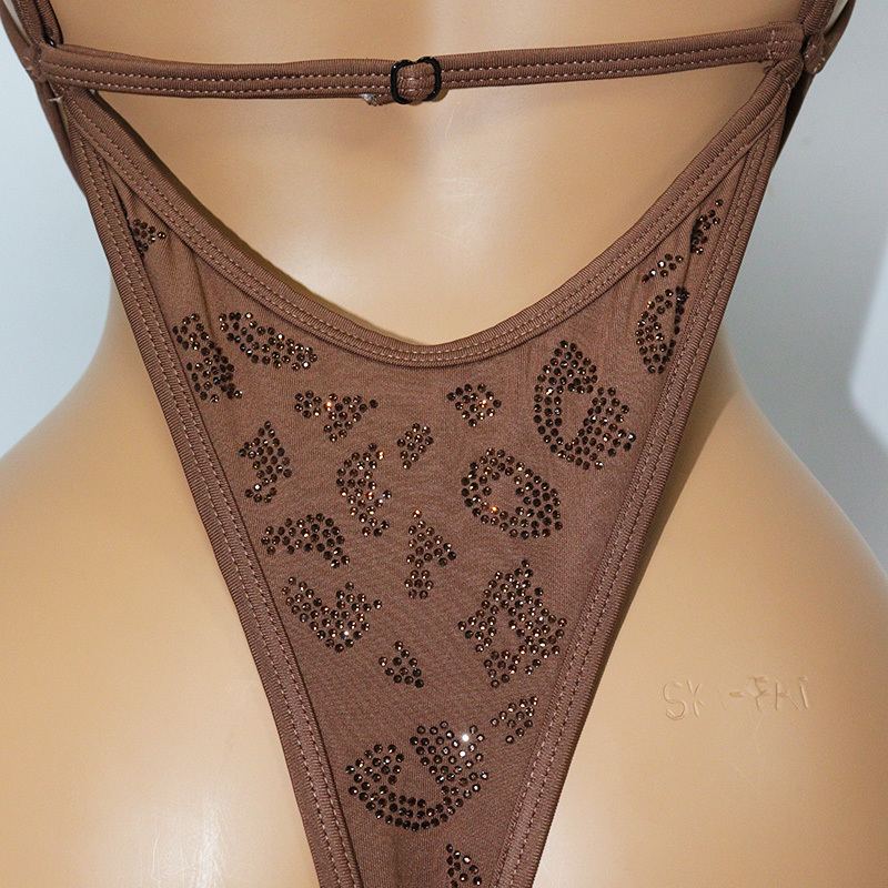 Brown Cheetah Printed Backless Bodysuit Pole Competition Outfits Wholesale