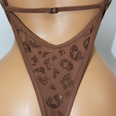 Brown Cheetah Printed Backless Bodysuit Pole Competition Outfits Wholesale
