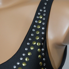 Black Rivet Decor High Waist Bathing Suit for Stripper Outfit Exporter