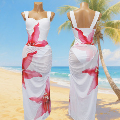 Two Pieces Floral Print Swimwear Cover Up Maxi Long Skirt Wholesale