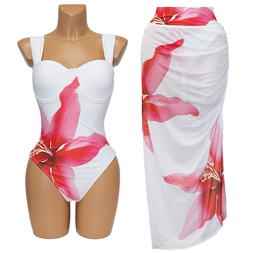 Two Pieces Floral Print Swimwear Cover Up Maxi Long Skirt Wholesale