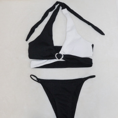 Black & White Halter Criss Cross Bikini Top Sets Swimwear Factory